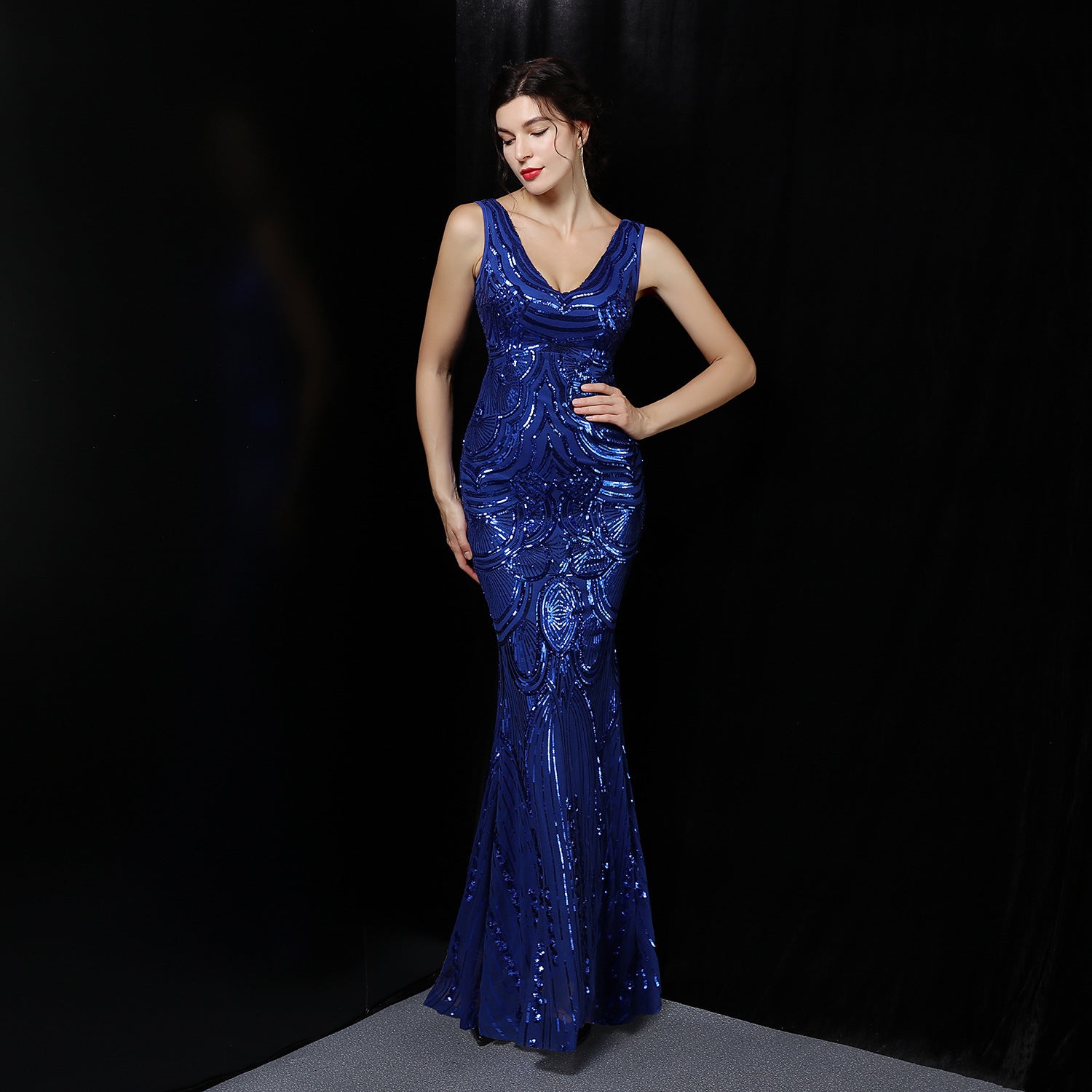 Women Formal Party Sequins Sleeveless Mermaid Evening Dress 4