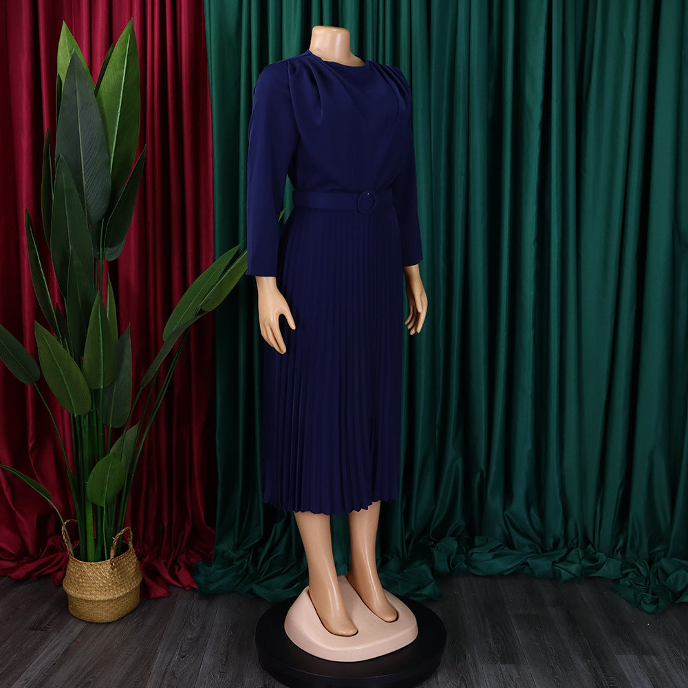 Plus Size African Women Chic Elegant Pleated Career Solid Dress 45