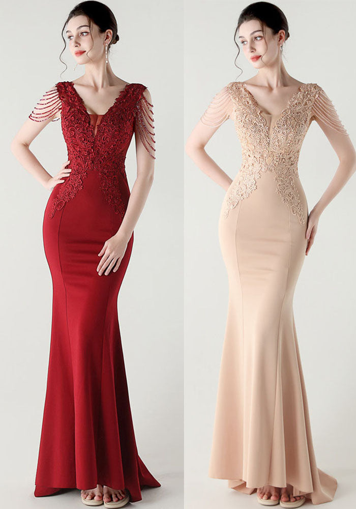 Beaded Lace Formal Party Dress Wedding Slim Mermaid Evening Gown