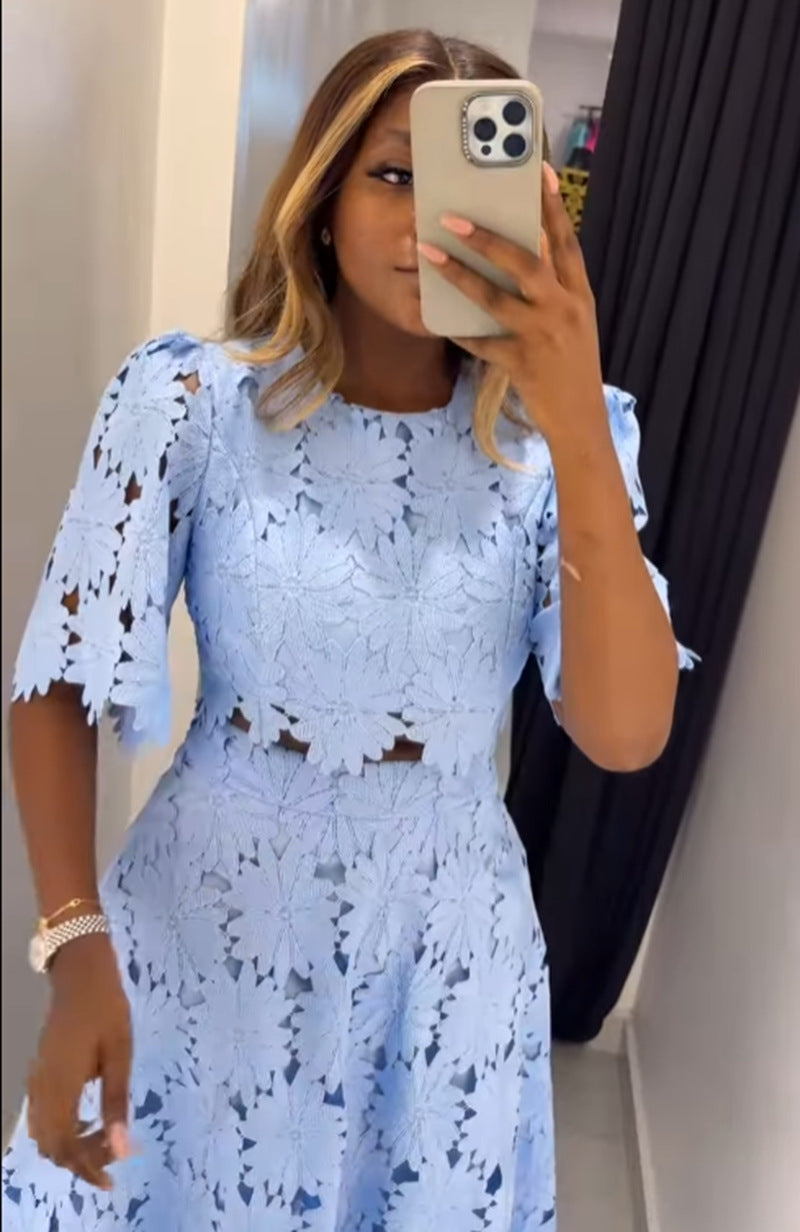 Women's Hollow Out Top Fashion Casual Two-Piece Set 9