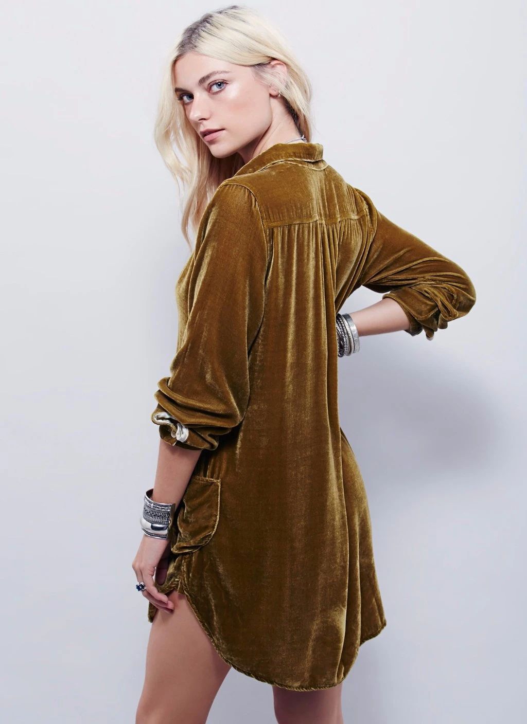 Autumn jacket women's V-neck loose long-sleeved velvet shirt dress 6