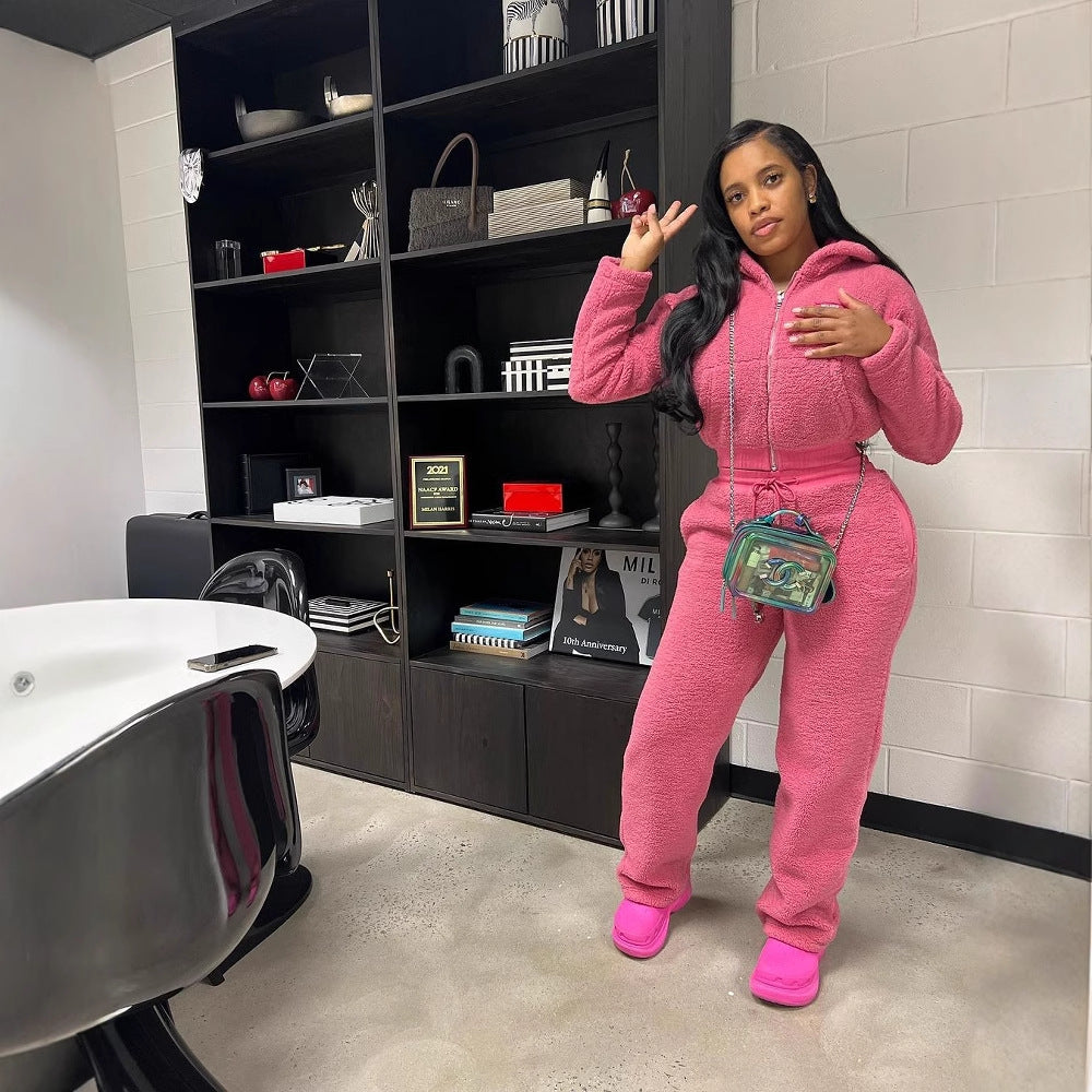 Women solid casual bubble velvet top and pant two piece set 7