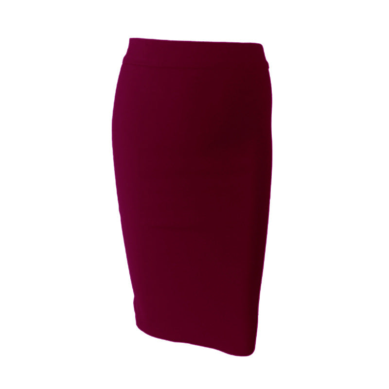 Ladies Fashion Elegant Solid Color Knee Length High Waist Elastic Bodycon Skirt 19