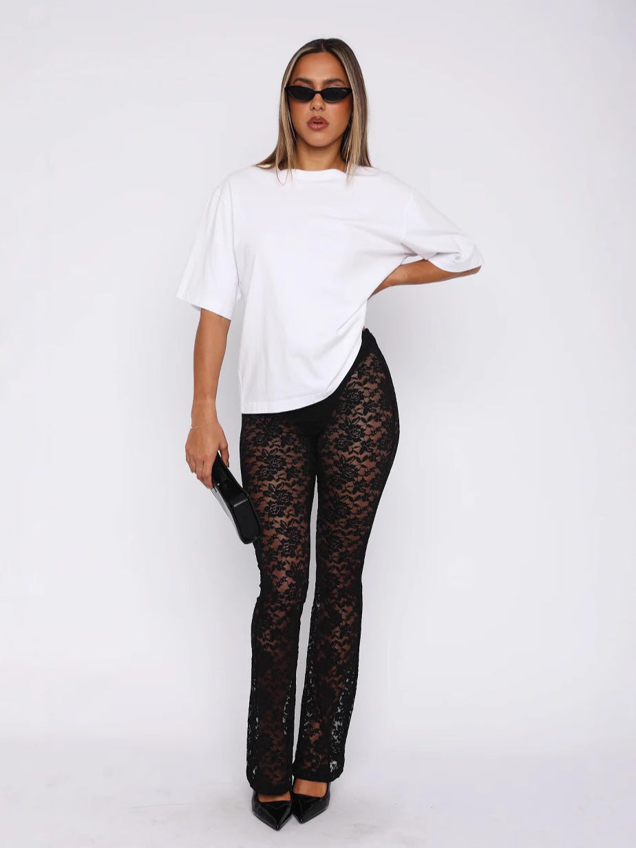 Fashion Sexy Elastic Nightclub Lace Casual Pants 4