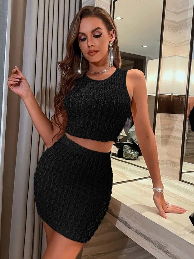 Women summer sexy Round Neck vest and Bodycon Skirt two-piece set 5