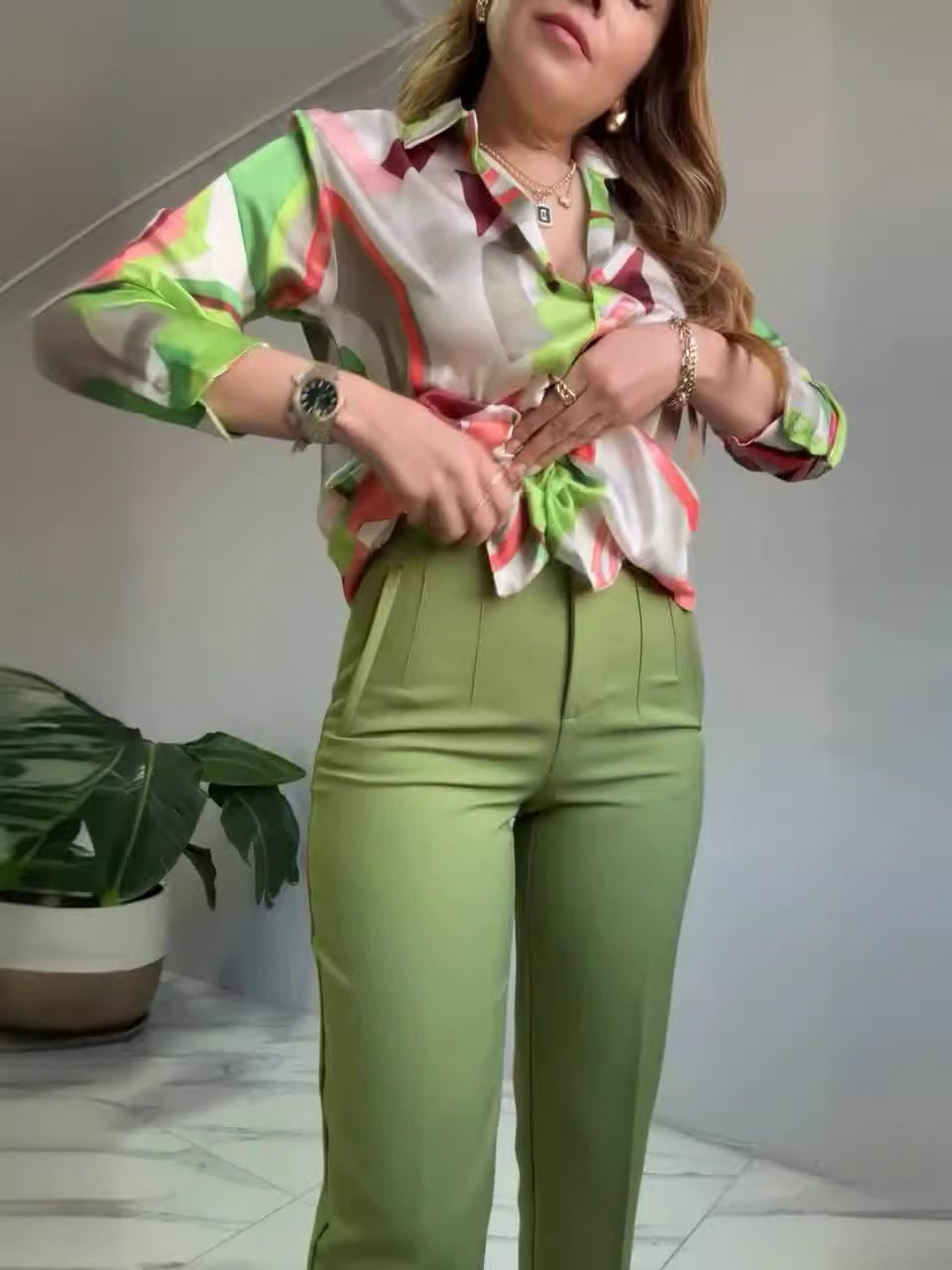 Women Summer Printed Top and Pants Two-Piece Set 5