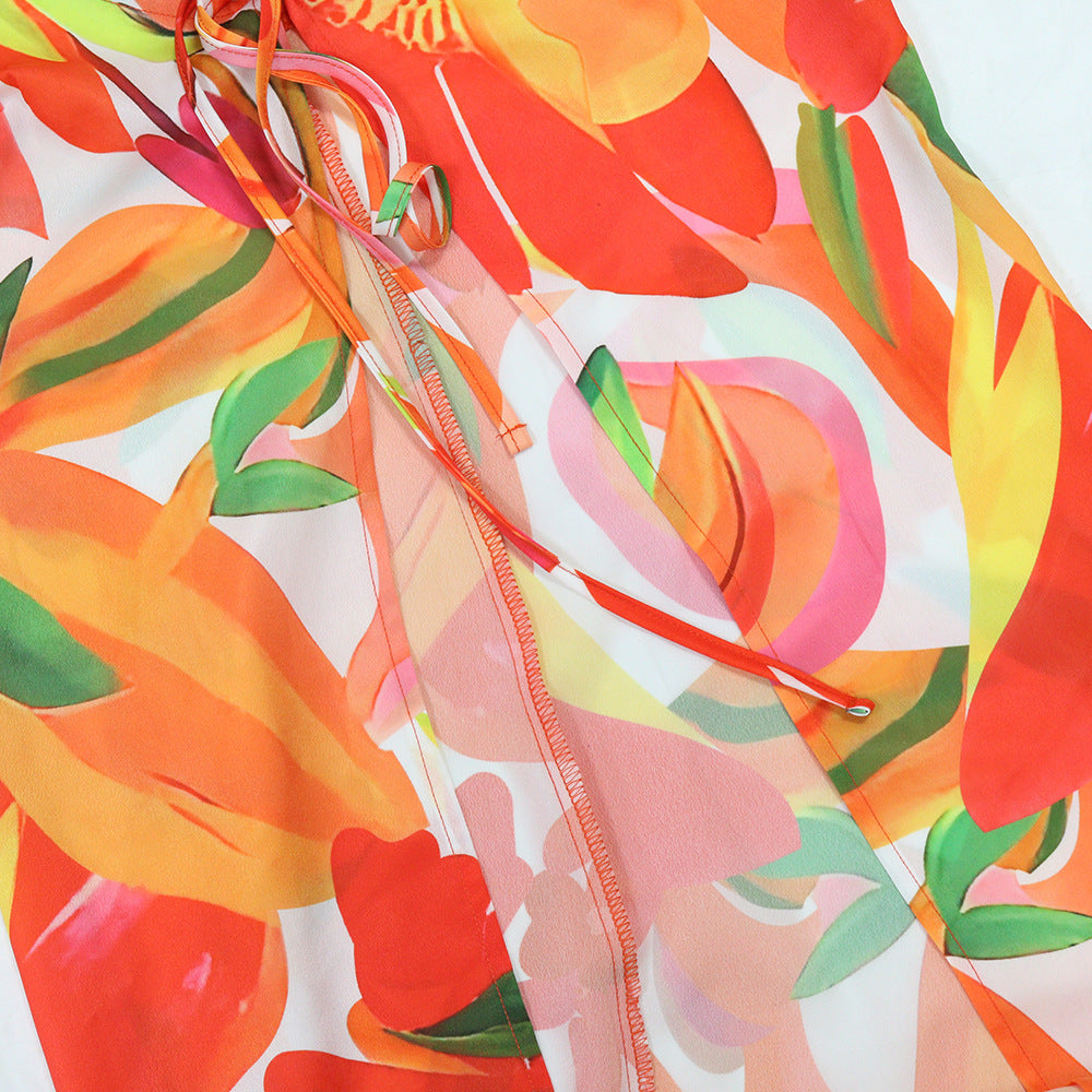 Women Suspender Lace-up Sexy Top Wide-Leg Pants Two-Piece Set 14