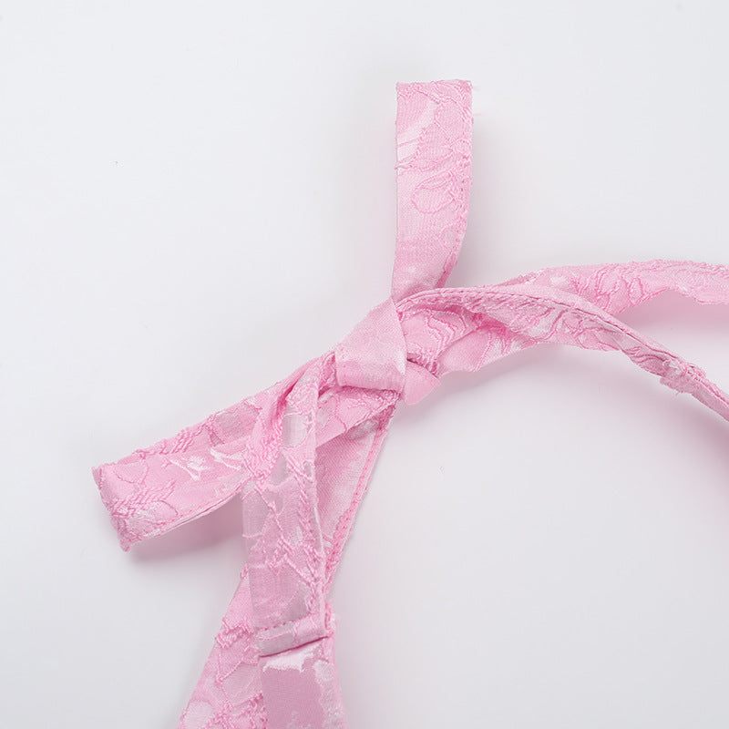 Women's Sexy Sleeveless Halter Neck Jacquard V-Neck Bow Dress 11