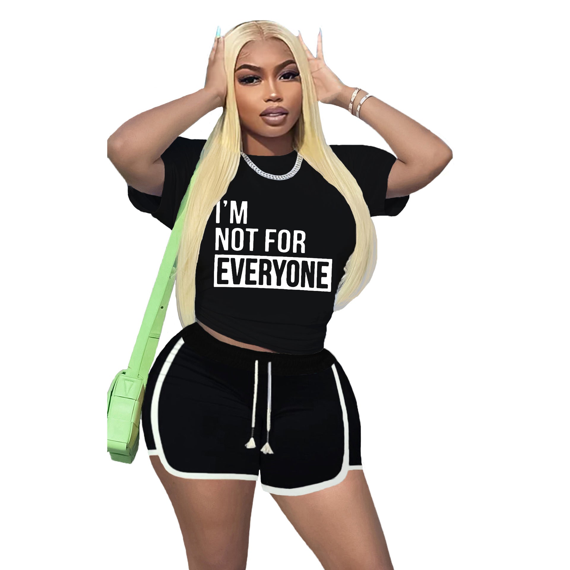 Women'S Contrasting Color English Letter Print Tracksuit Sports Two-Piece Shorts Set 10