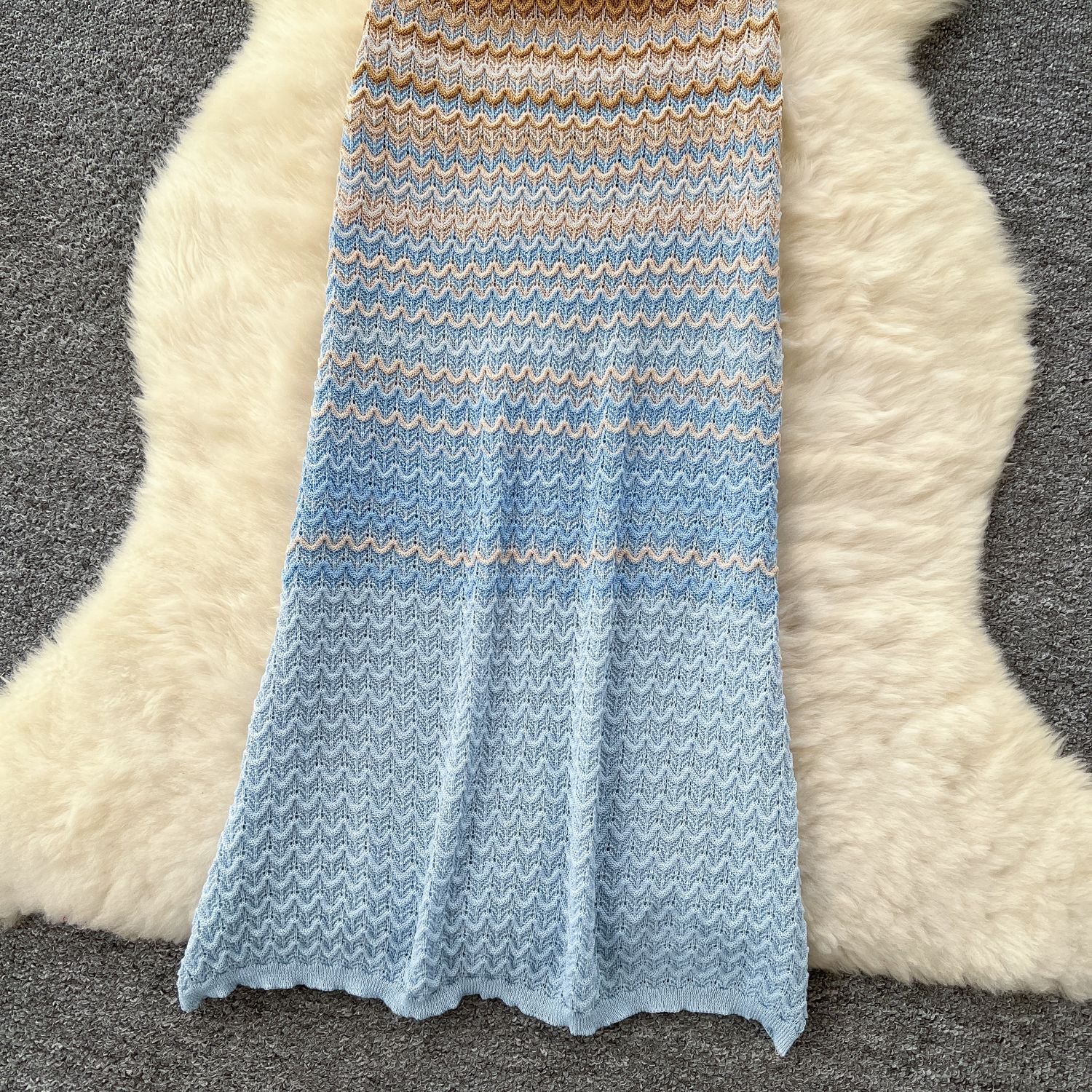 Women's Summer Strap Knitting Gradient Color Slim Bodycon Long Dress 13