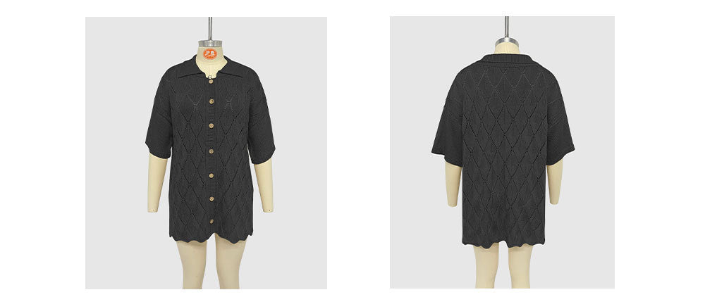 Women Spring Summer Turndown Collar Casual Short Sleeve Knitting Top 19