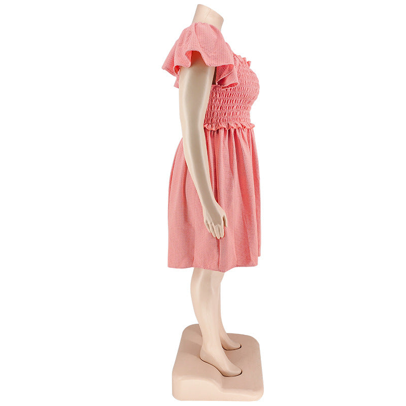 Plus Size Summer Women's Off Shoulder Short Sleeve Casual Swing Dress 29