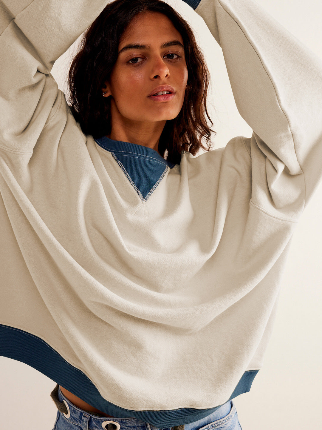 Autumn and winter contrast color Round Neck Women loose sweatshirt 7