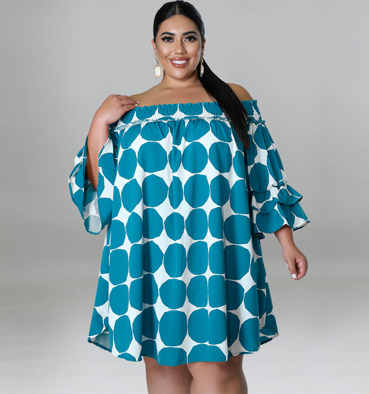 Plus Size Women's Short Sleeve comfortable Off Shoulder Polka Dot Print Loose Casual Dress 7