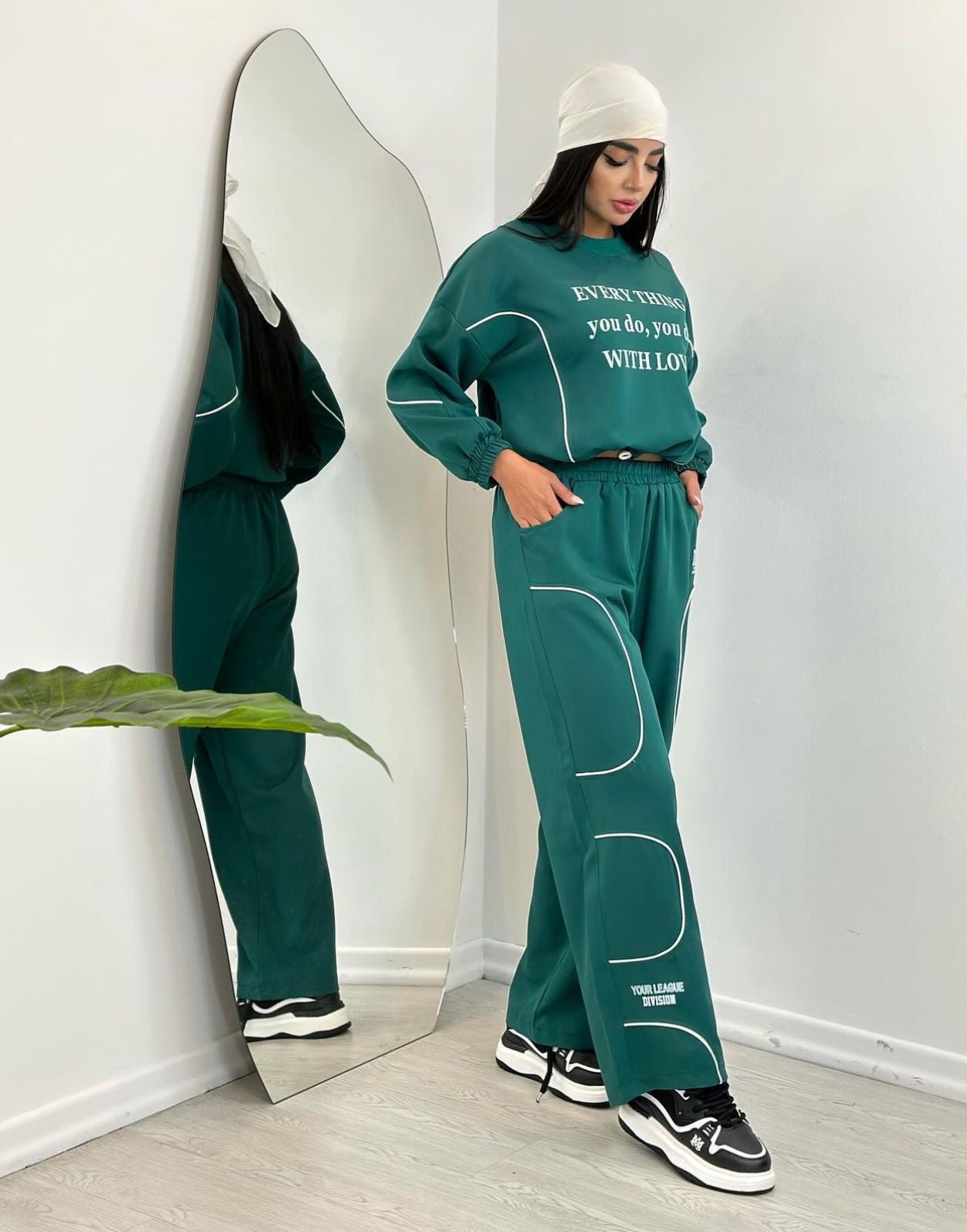 Women Solid Printed Casual Top and Pants Two-piece Set 3