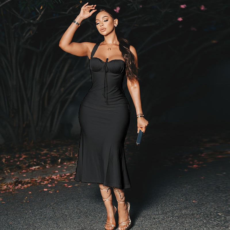 Women's Elegant Strap Solid Color Long Dress 3