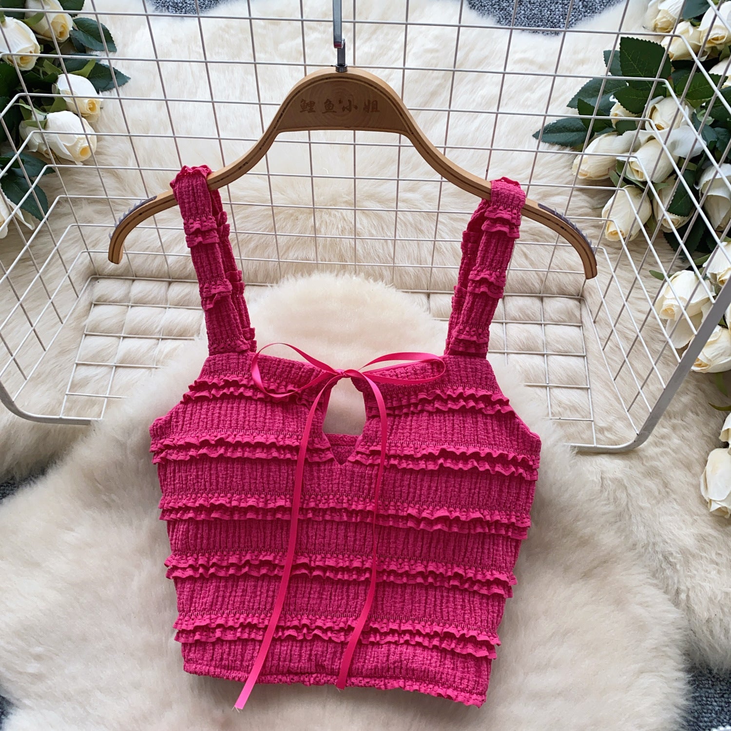 Summer Chic Women's Square Neck Camisole Vest High Waist Pleated Ruffle Skirt Two Piece Set 22