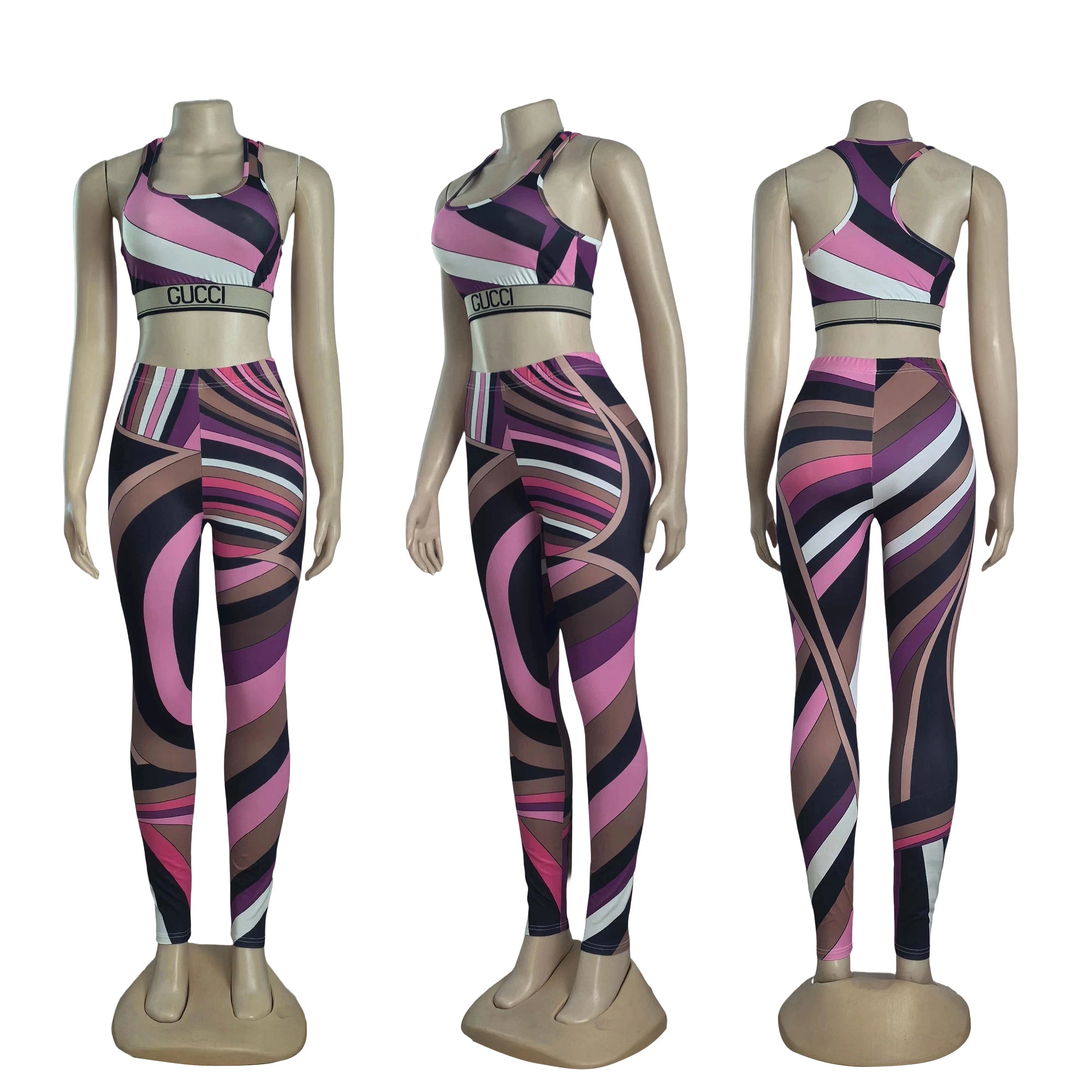 Women Printed Sexy High Stretch Crop Sleeveless Top Pants Yoga Two-piece Set 5