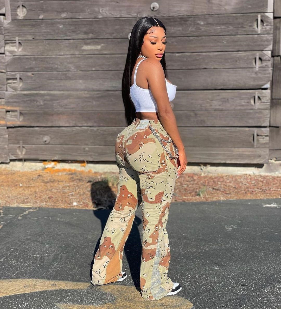 Summer Fashion Camo Patchwork Bootcut Casual Pants 3