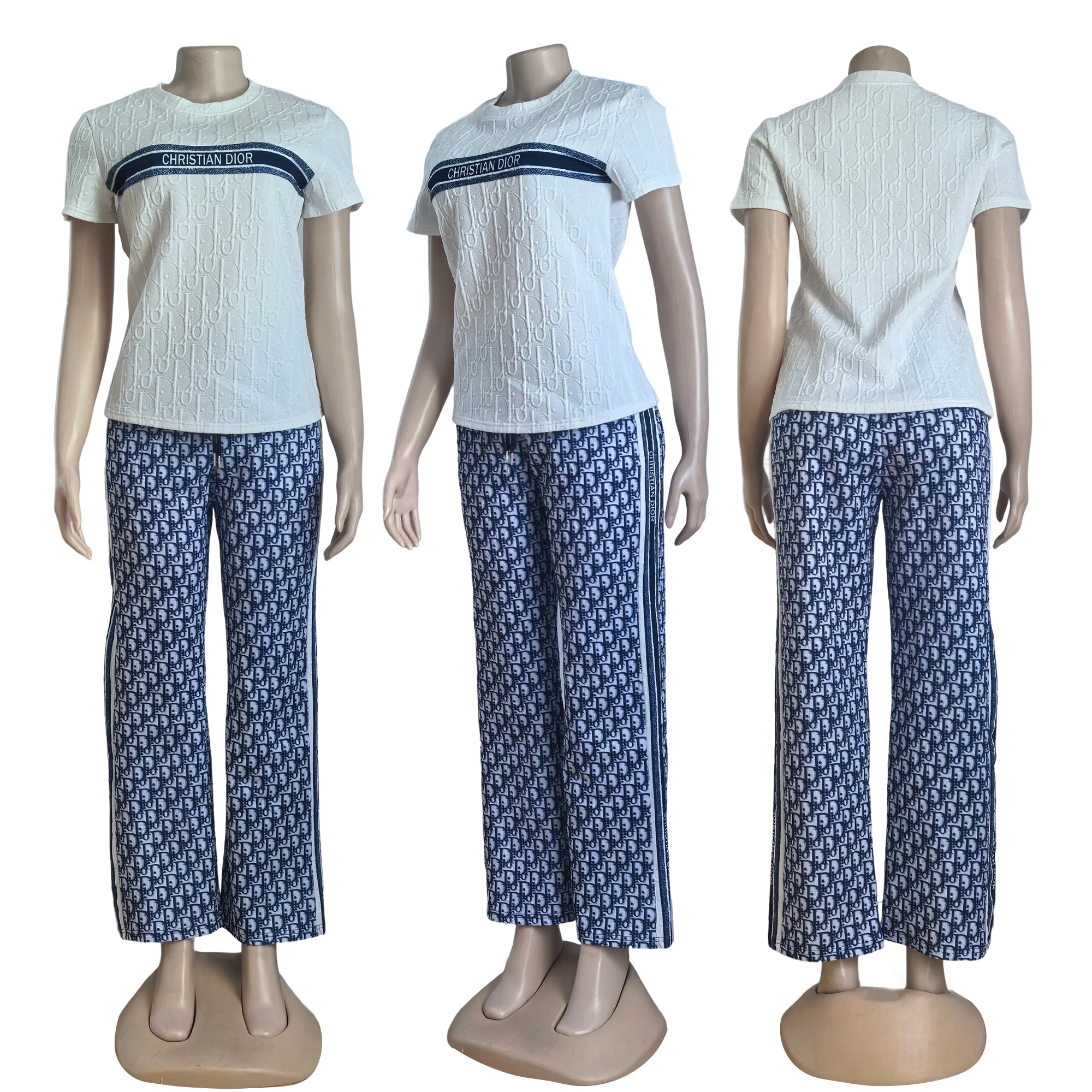 Women's Fashionable Loose Jacquard Short Sleeve Two-Piece Pants Set 11