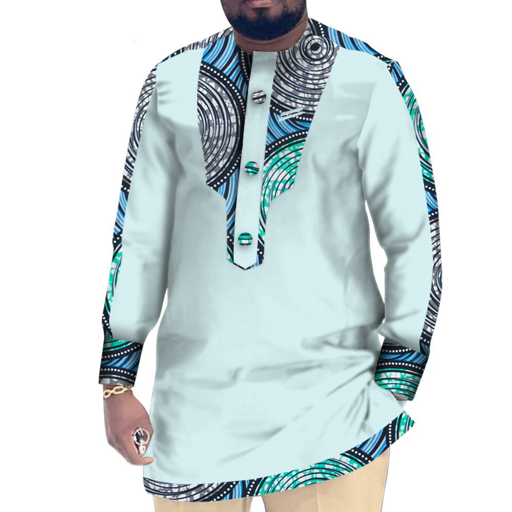 Casual Cotton Men's African Clothing Dashiki Patchwork Long Sleeve Top Bazin Ridge Traditional African Clothing 29