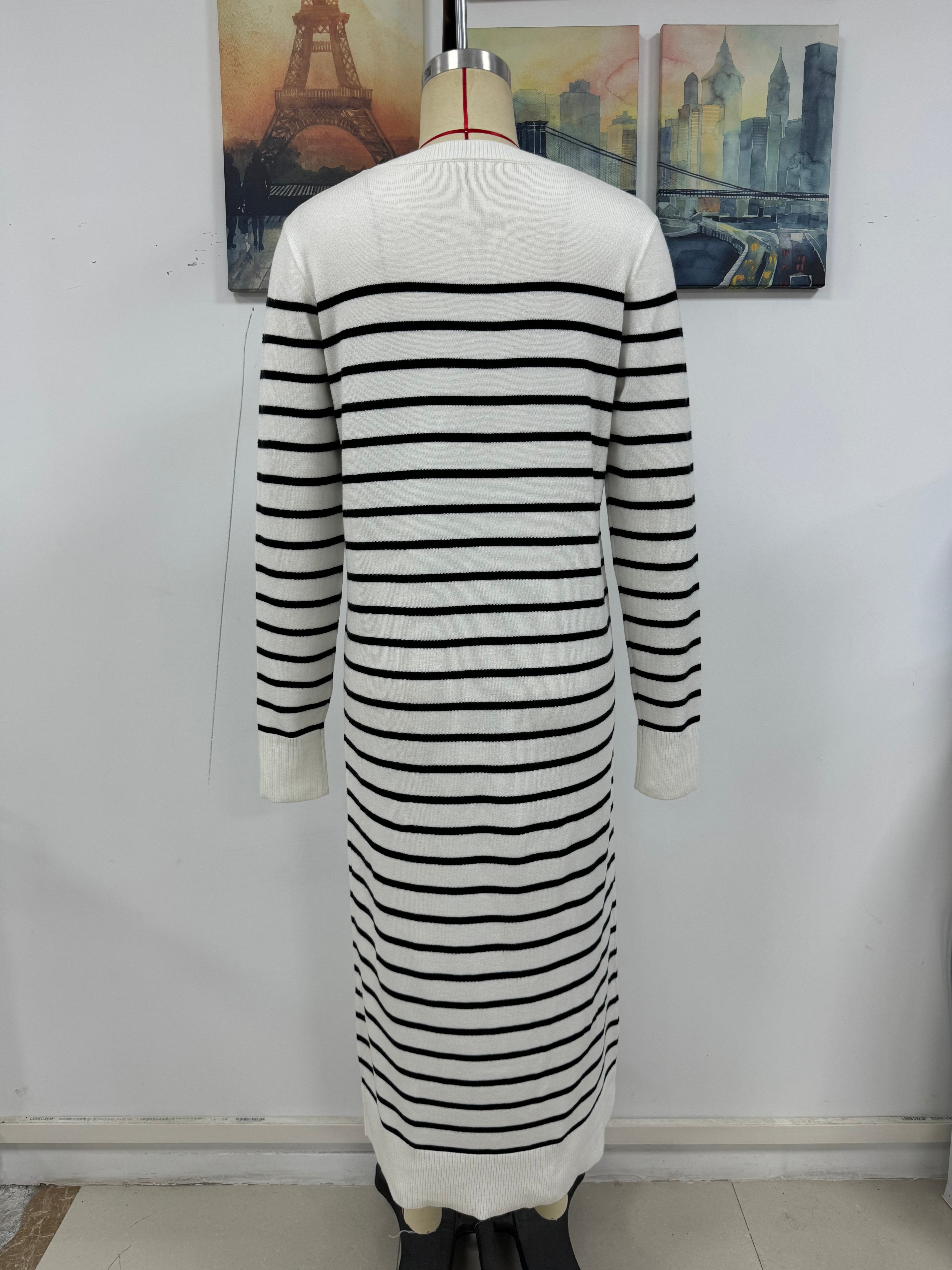 Fashion Autumn Winter Women Knitting Striped Casual Long Dress 12