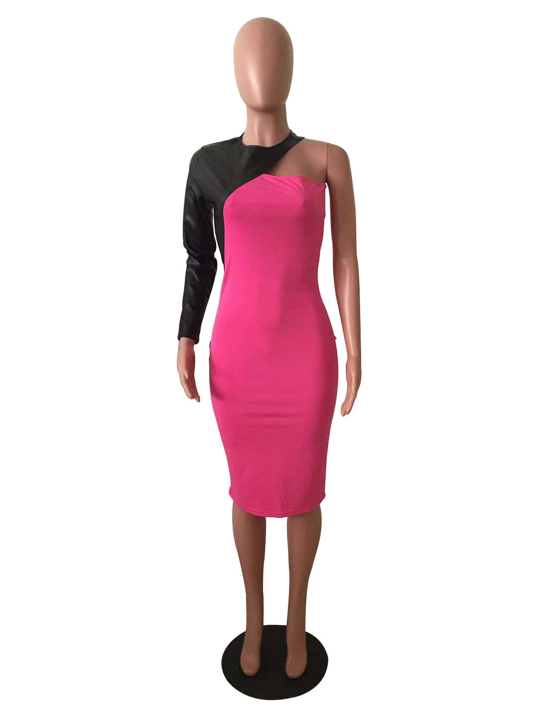 Women Sexy Pu Leather Patchwork Long Sleeve Dress 18