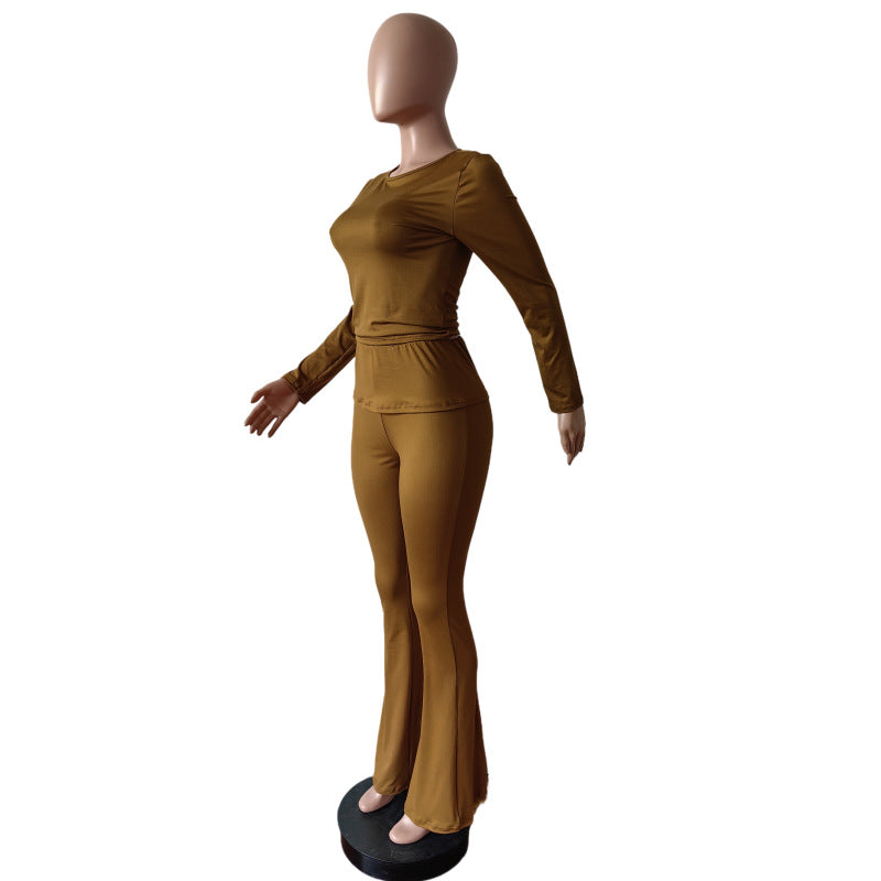 Tight Fitting Solid Color Sexy Slim Elastic Band Turban Two Piece Pants Set 13