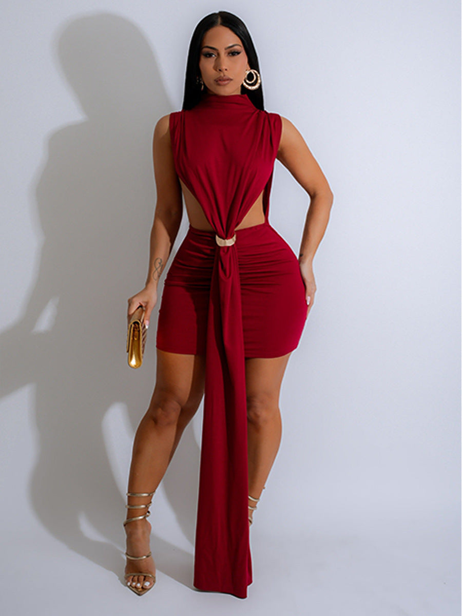 Women spring high collar sexy party sleeveless Bodycon Dress 3