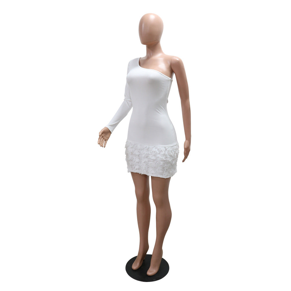 Women Single-Sleeve Ribbed Flower Bodycon Dress 9