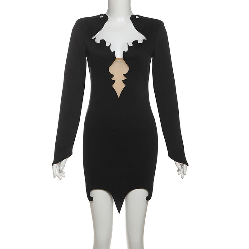 Winter Women's Fashion Design Deep V Sexy Long-Sleeved Slim Bodycon Dress 8