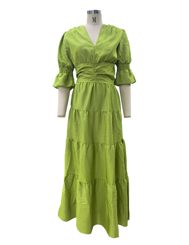 Women V Neck Long Sleeve Maxi Dress 18