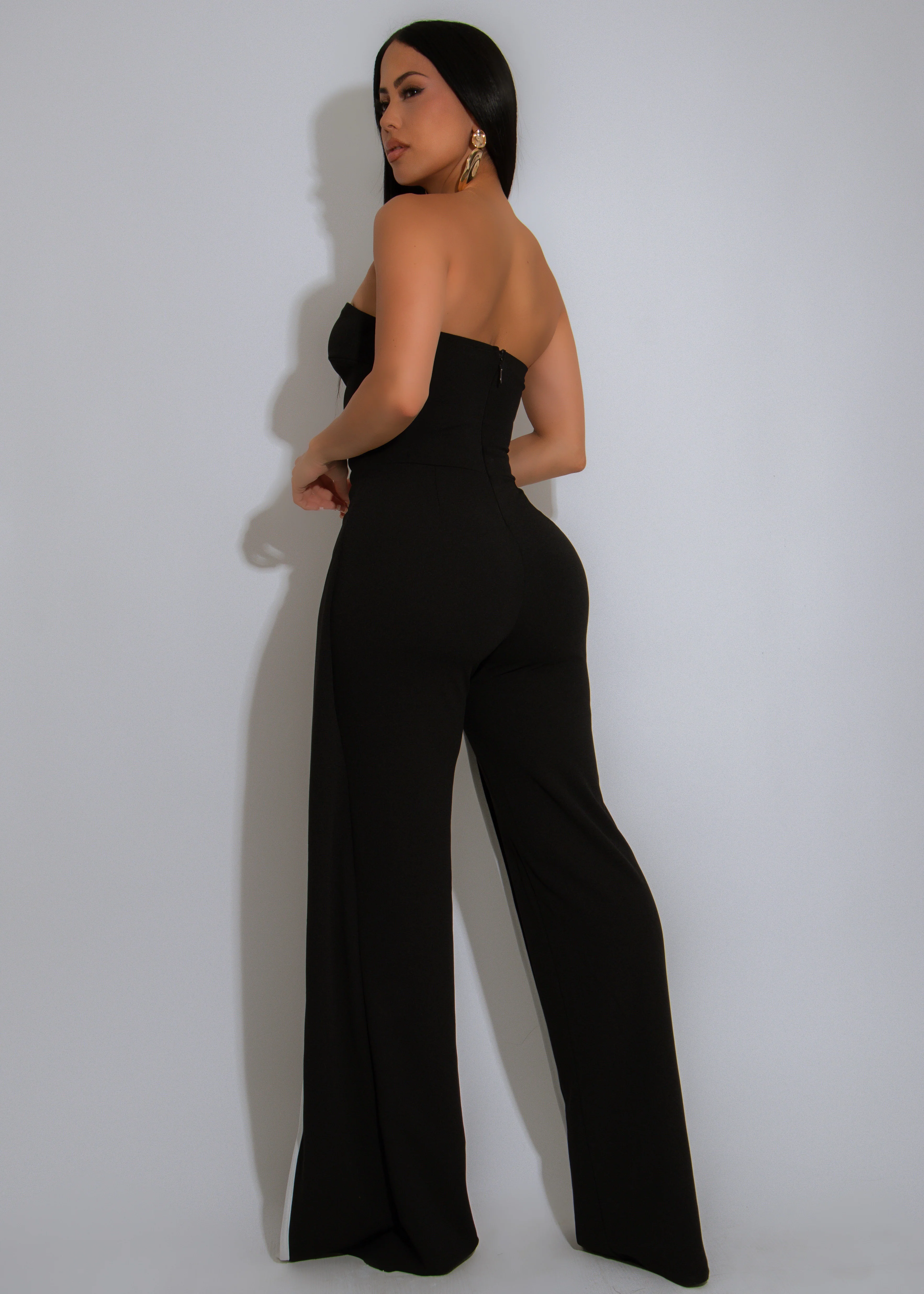 Women Sexy Strapless Metal Button Sleeveless Wide Leg Pants 6