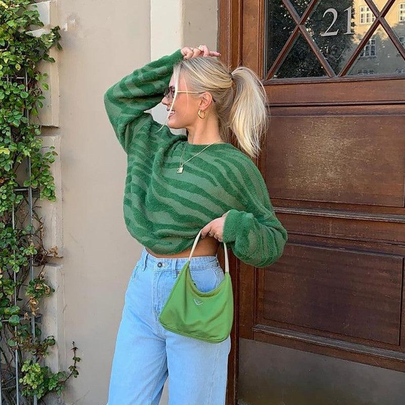 Women's Sweater Fashion Round Neck Striped Knitting Top 3