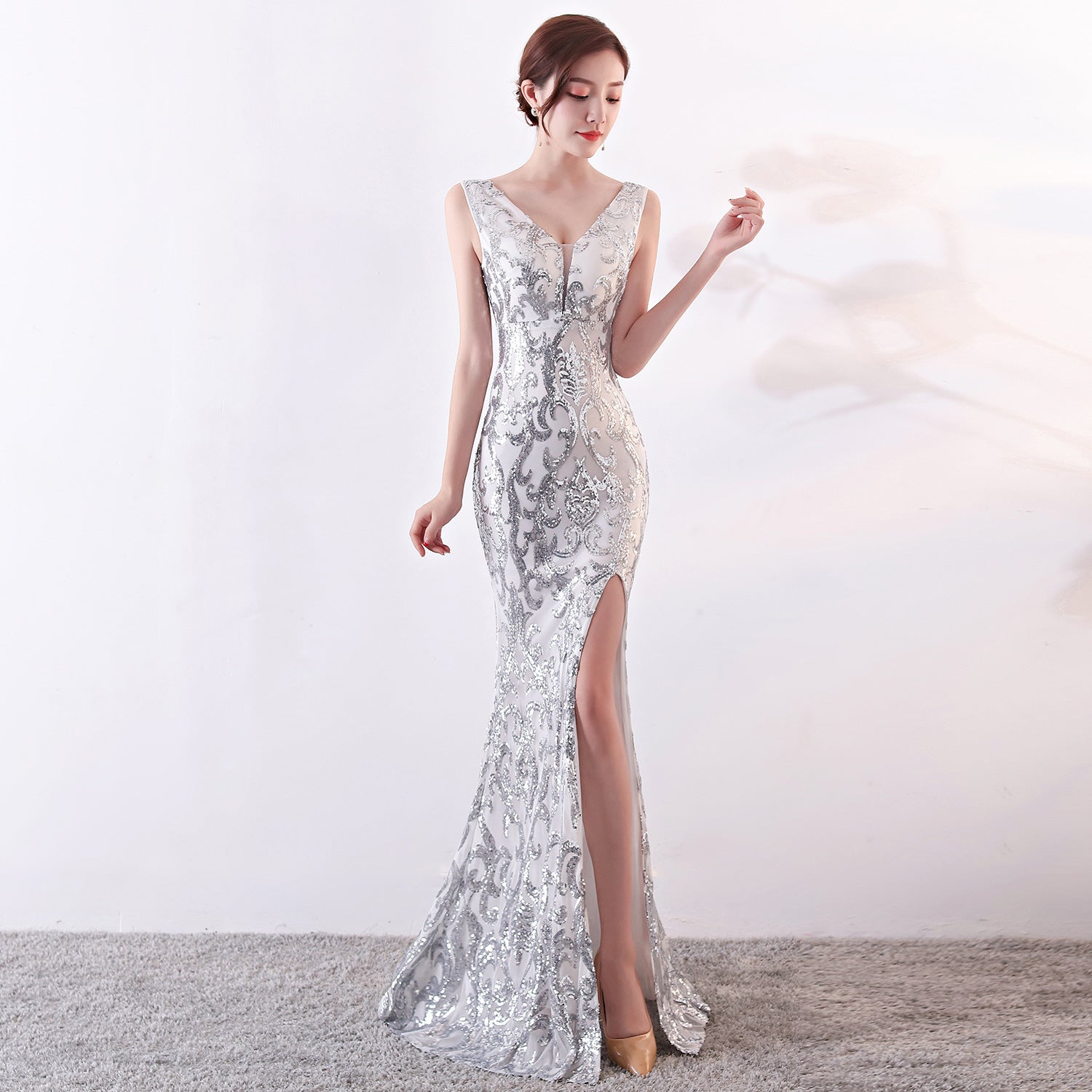 Plus Size Women Plus Size Sequins Formal Party Maxi Evening Dress 4