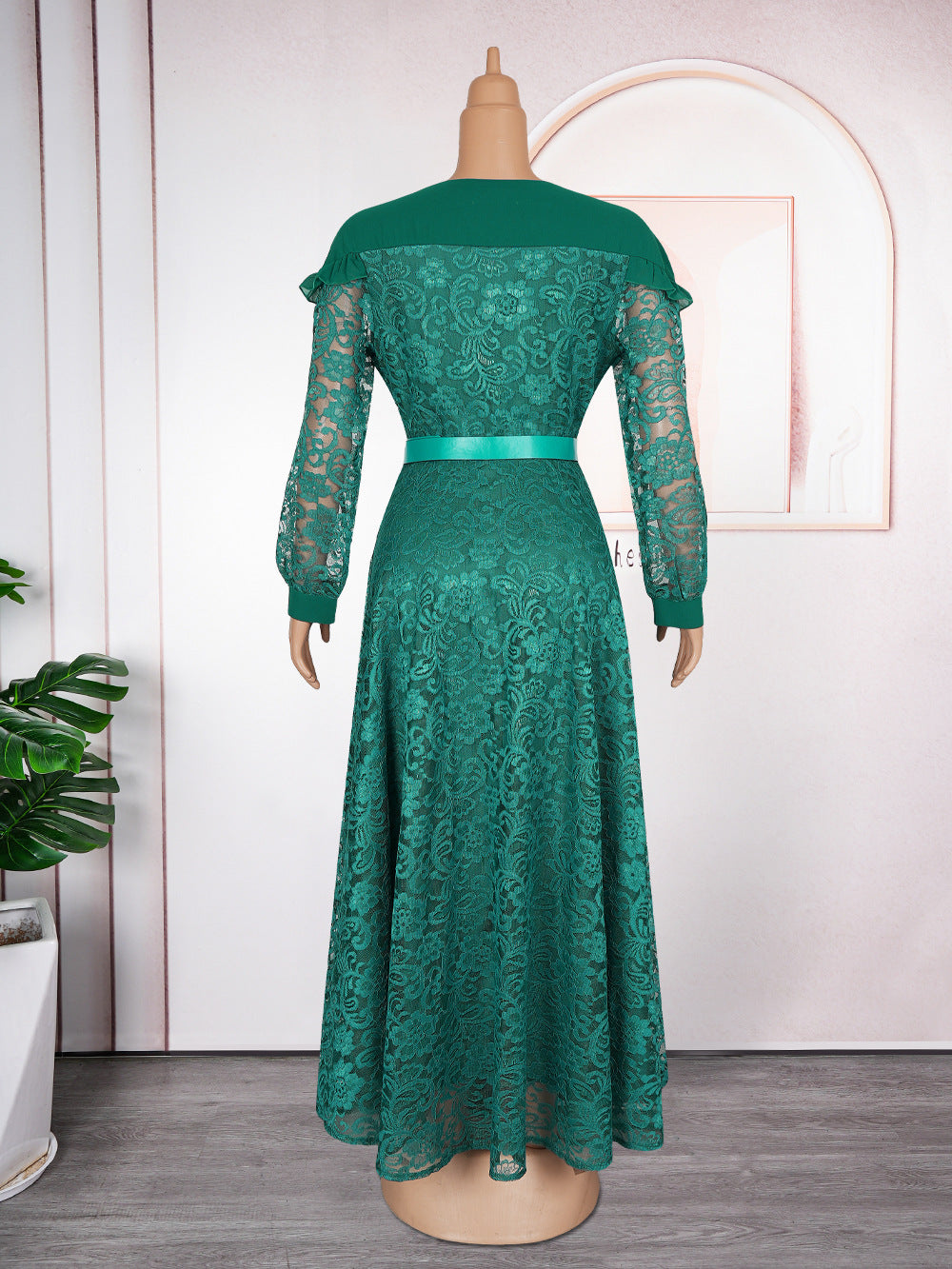 Plus Size Women Patchwork Lace Elegant Maxi Dress 14