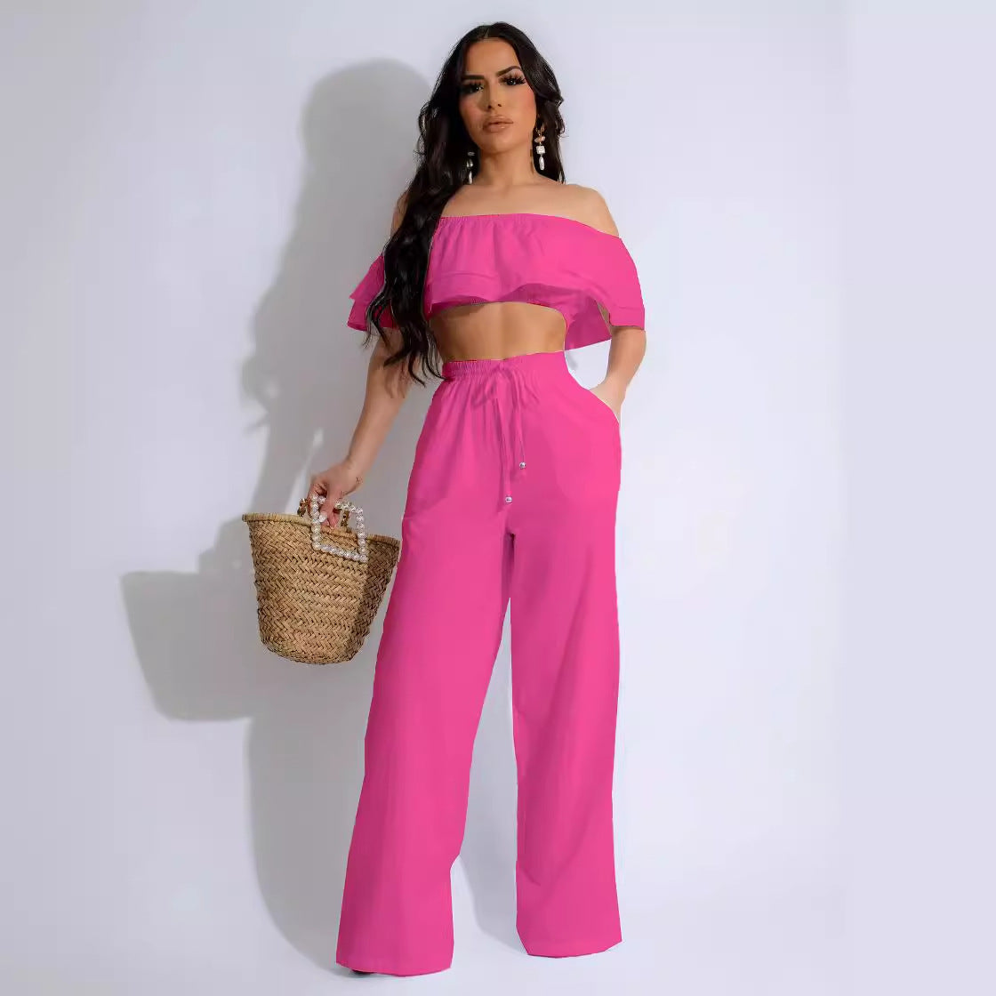 Women Casual Ruffled Top and Pants Two-piece Set 7