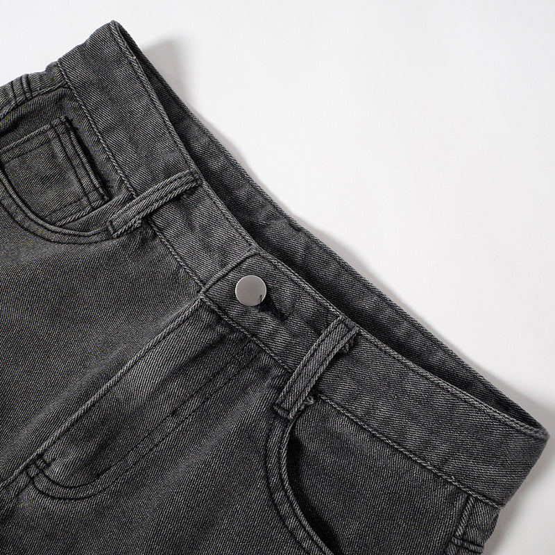 Women Autumn Solid Casual Button Zipper Denim Pleated Skirt 13