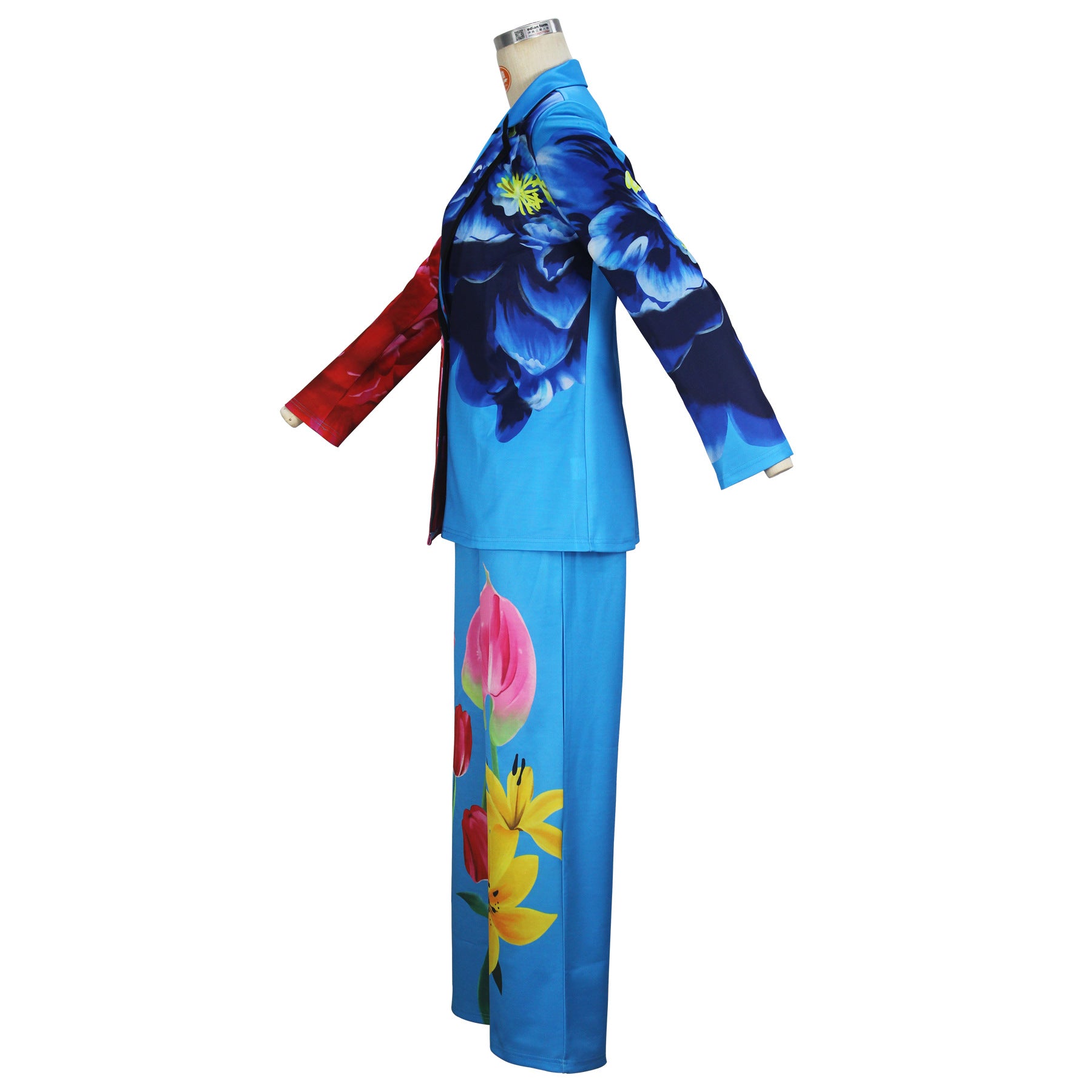 Spring Autumn Women's Fashion V-Neck Printing Blazer Trousers Two-Piece Set 4