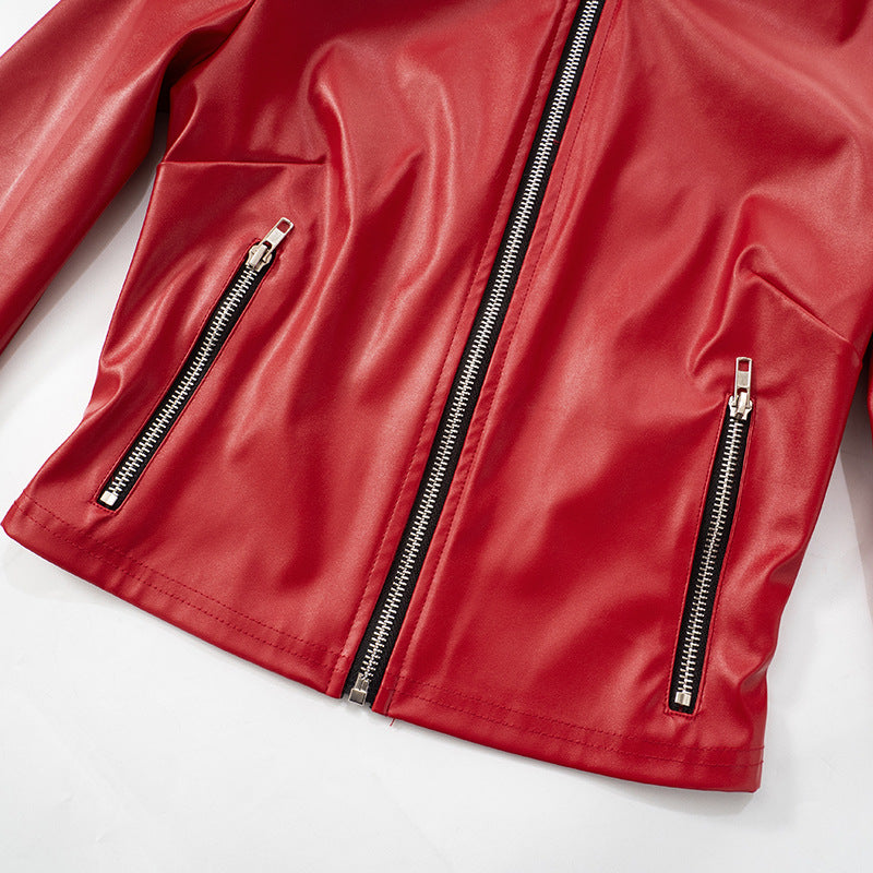 Women nightclub sexy pu Leather jacket Top flower bud SKirt Two Piece Set 13