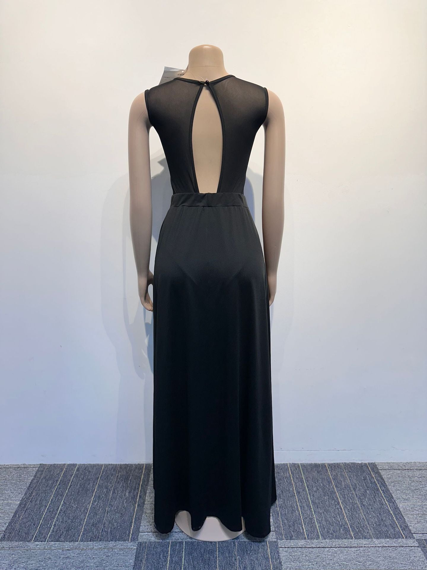 Sexy Beaded See-Through Low Back Mesh Bodysuit Slit Skirt Two-Piece Set 14