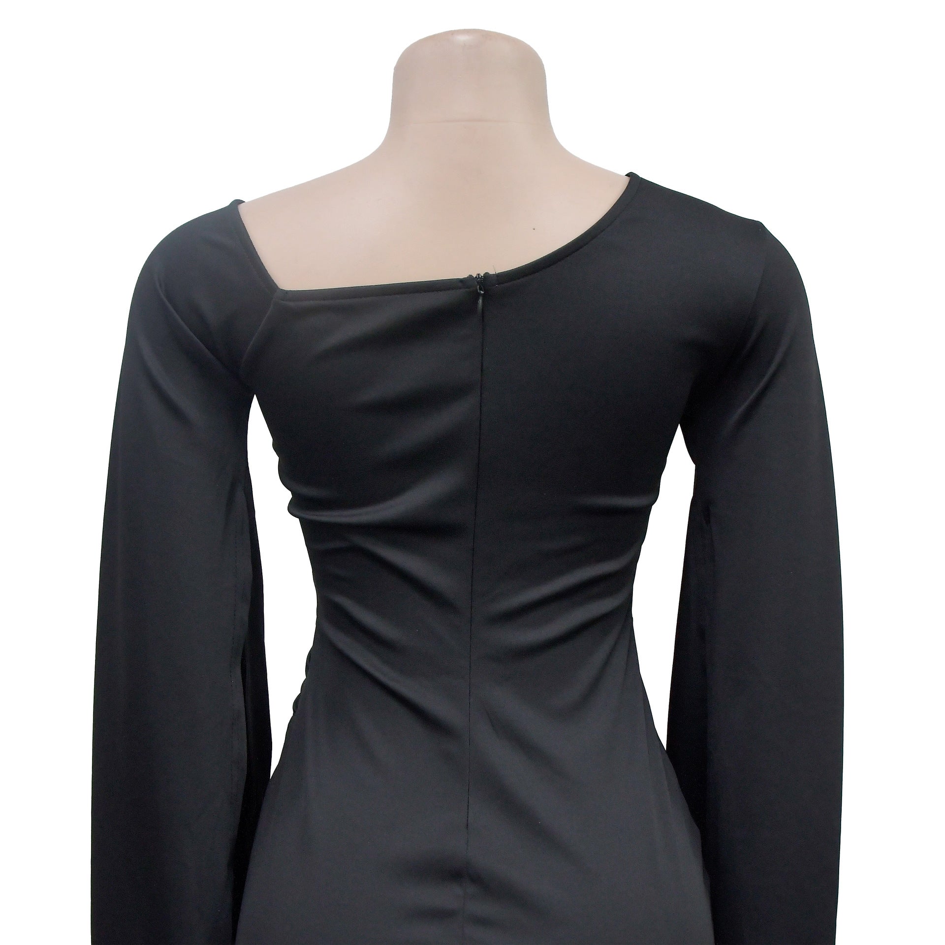 Fashion Women's Solid Color Long Sleeve Slit Pleated Maxi Dress 23