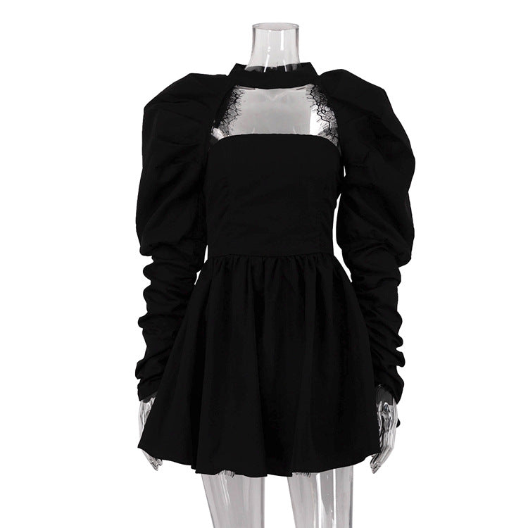 Women Sexy Long Sleeve Strapless Black A-Line Dress 6