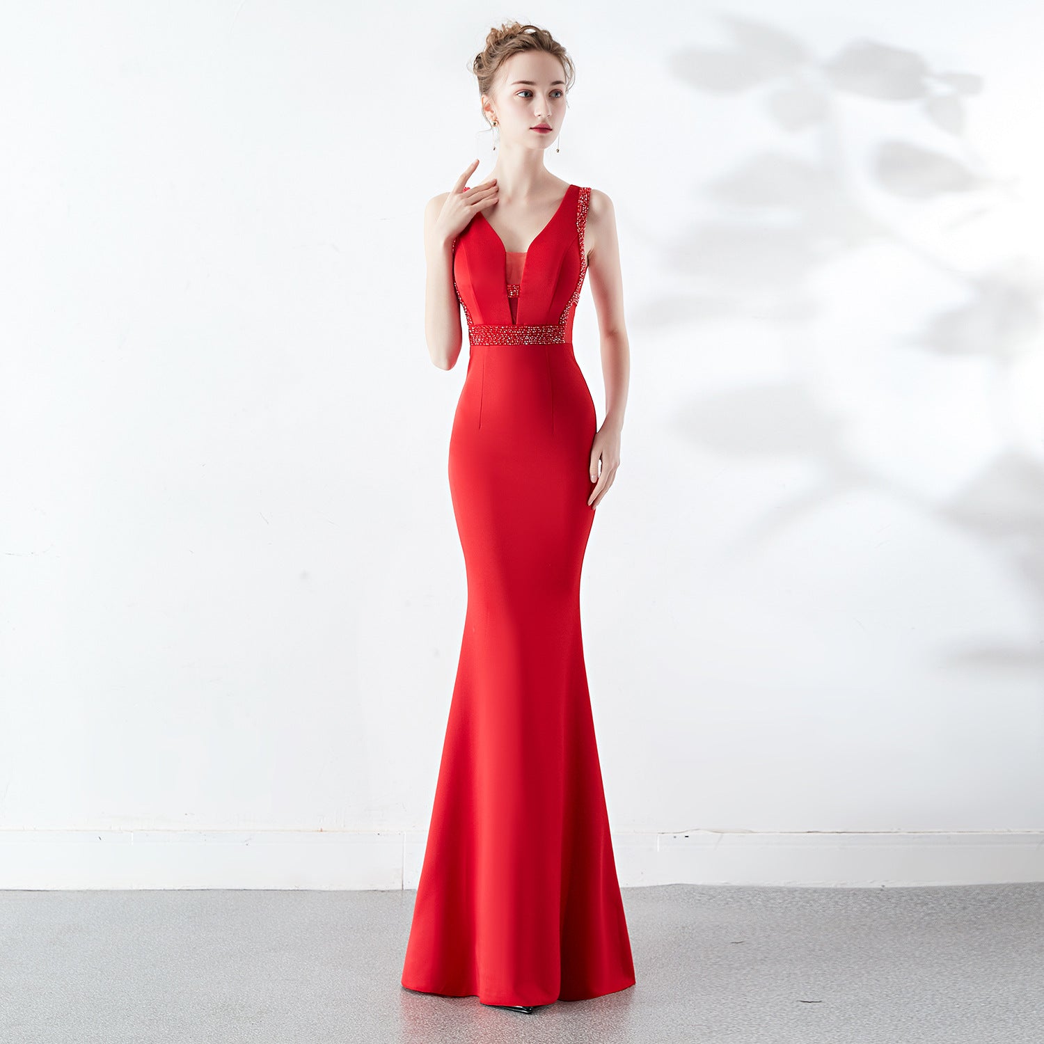 Women Elegant V Neck Slim Formal Party Maxi Mermaid Evening Dress 11