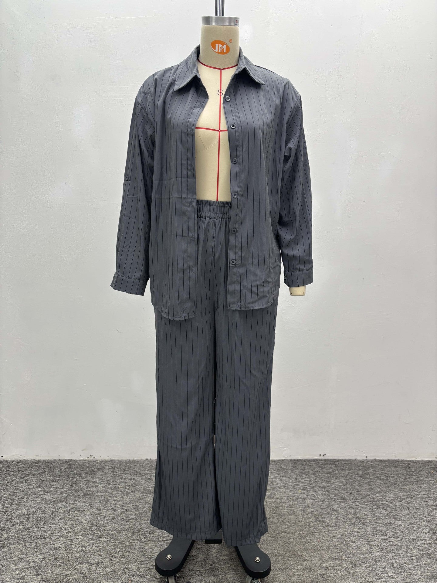 Africa Casual Women's Long Sleeve Striped Shirt High Waist Pants Trendy Fashion Two-Piece Set 10