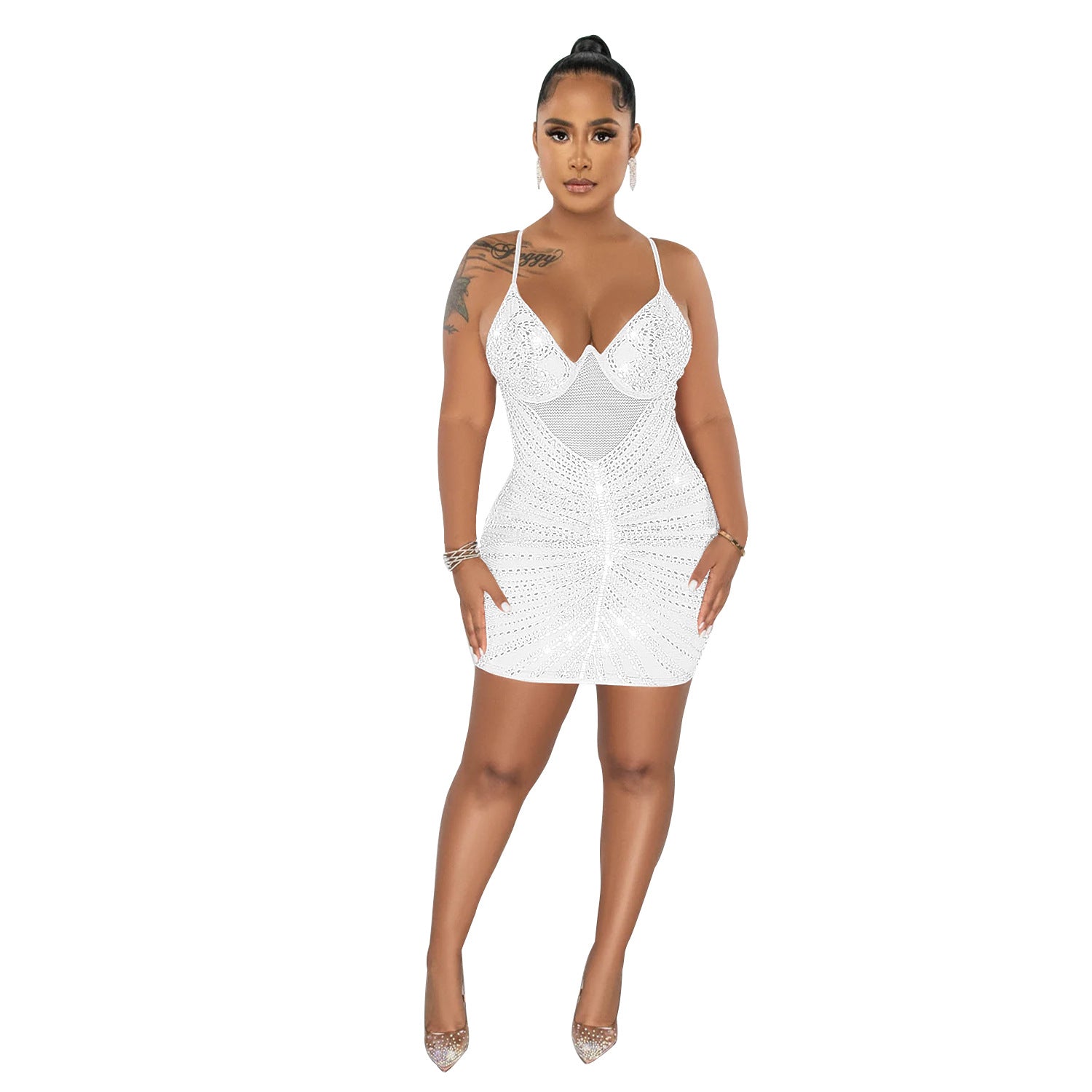 Women's Fashion Beaded Mesh straps Sleeveless club Dress 14