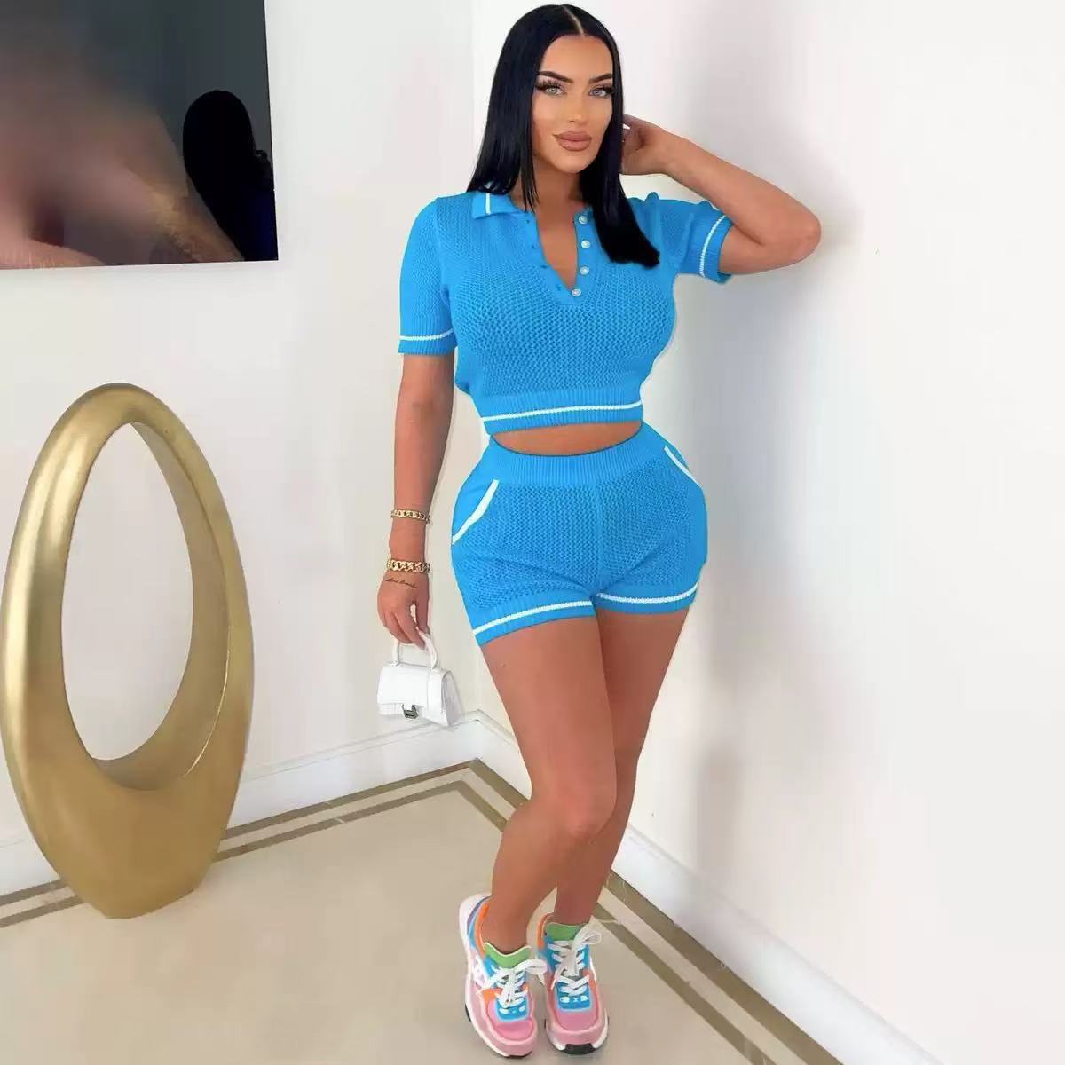 Button Short-Sleeve Knit Shirt & Shorts Set 5