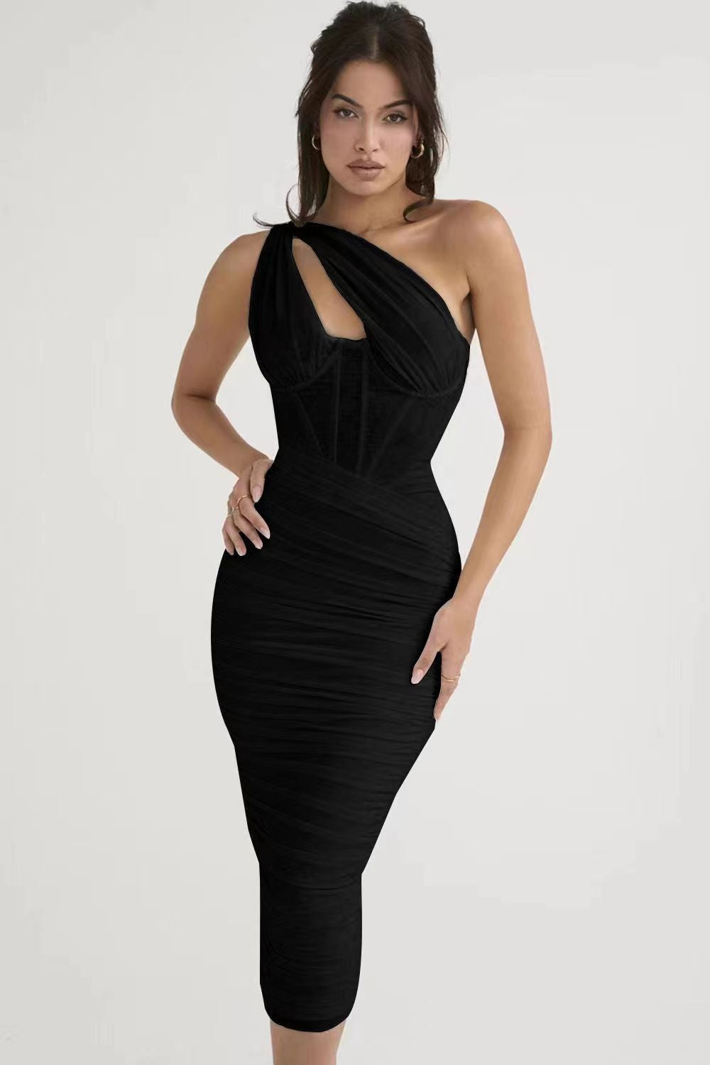 Women Sexy Cutout Solid Backless Pleated Bodycon Dress 6