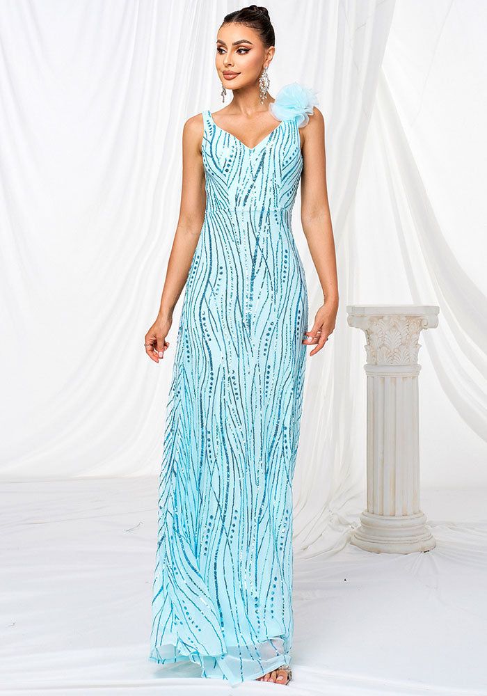 Women Sleeveless V-Neck Sequin Formal Party Evening dress