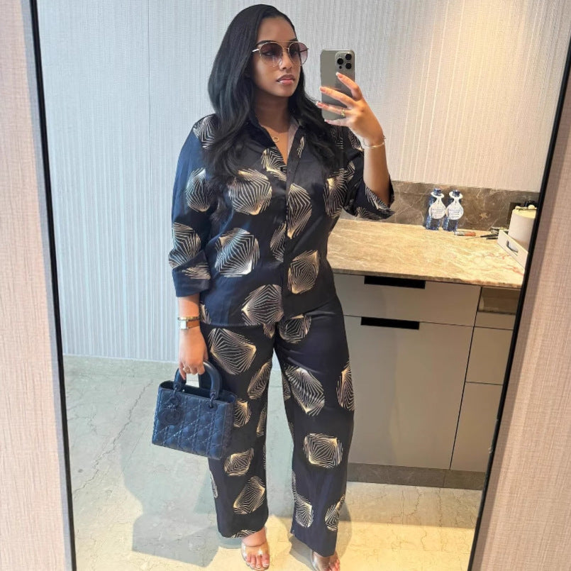 Plus Size African Women Printed Shirt and trousers two-piece set 6